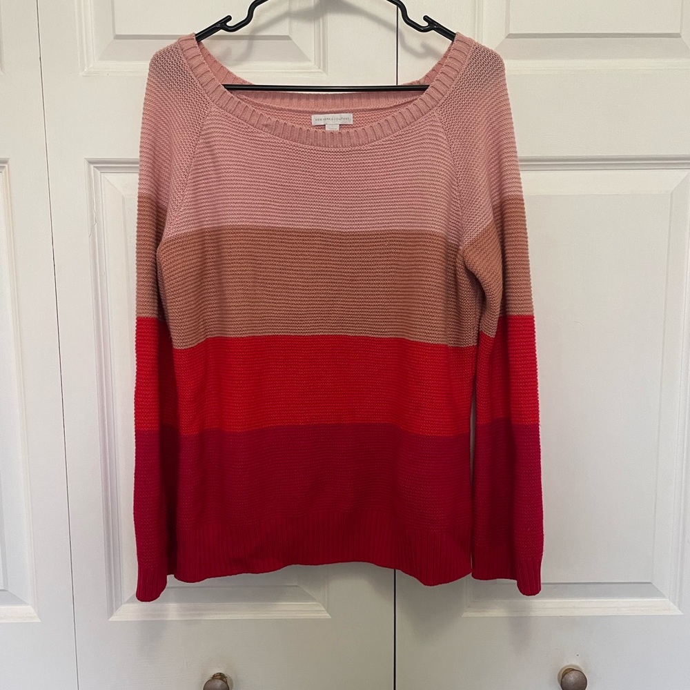 New York & Company Pink and Red Striped Sweater- Large